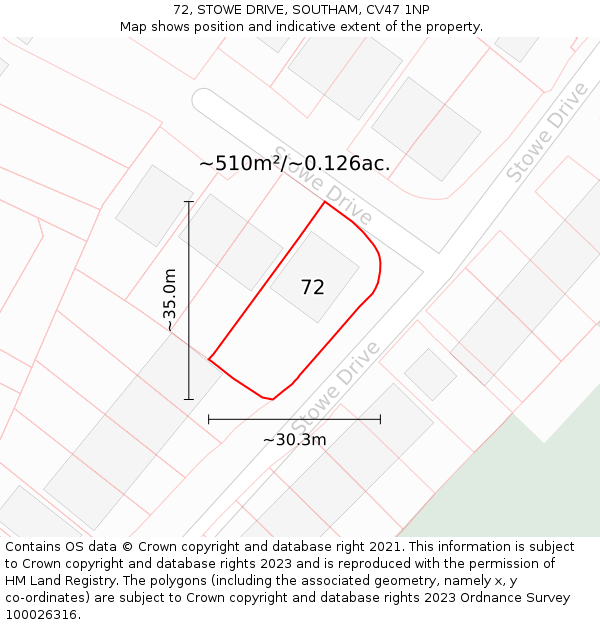 72, STOWE DRIVE, SOUTHAM, CV47 1NP: Plot and title map