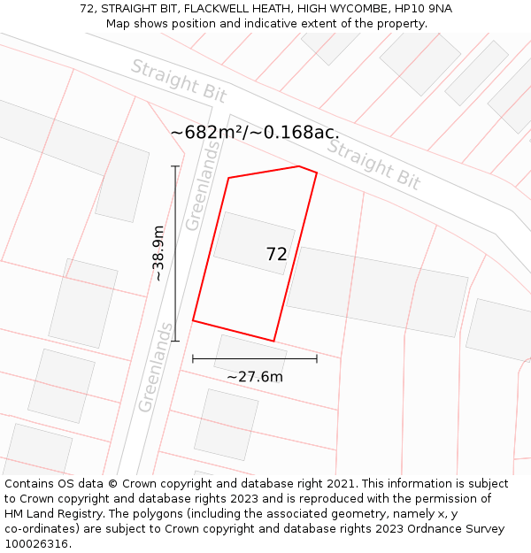 72, STRAIGHT BIT, FLACKWELL HEATH, HIGH WYCOMBE, HP10 9NA: Plot and title map