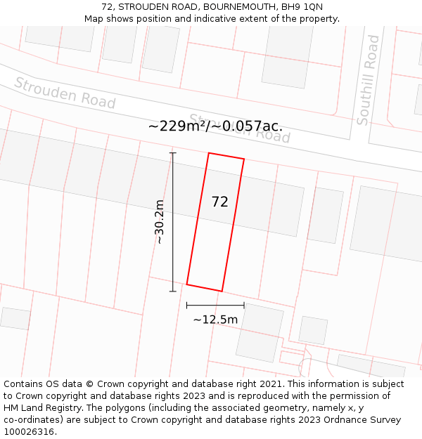 72, STROUDEN ROAD, BOURNEMOUTH, BH9 1QN: Plot and title map