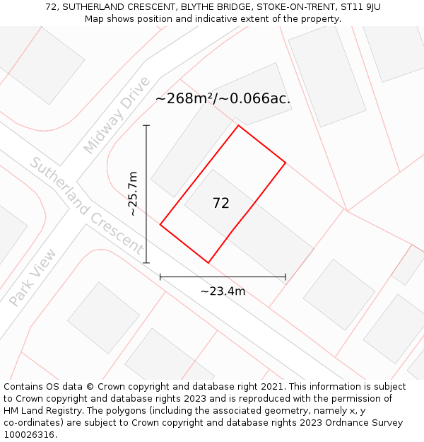 72, SUTHERLAND CRESCENT, BLYTHE BRIDGE, STOKE-ON-TRENT, ST11 9JU: Plot and title map