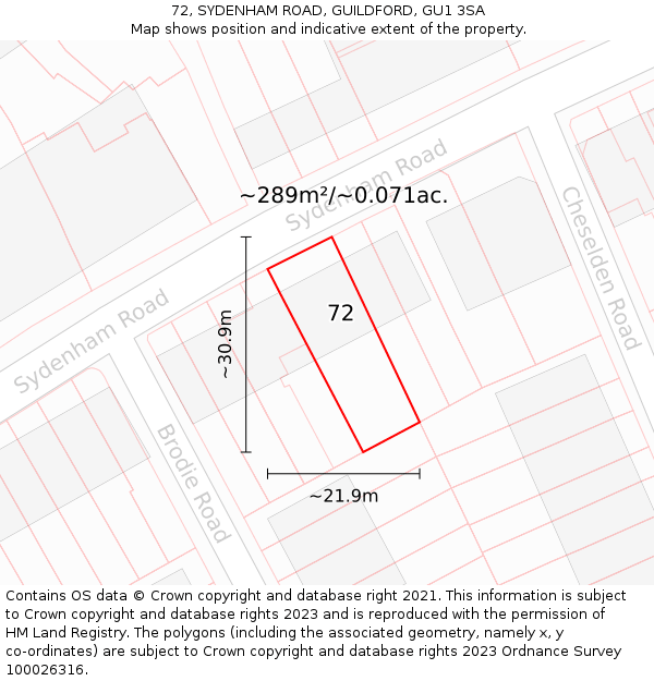 72, SYDENHAM ROAD, GUILDFORD, GU1 3SA: Plot and title map