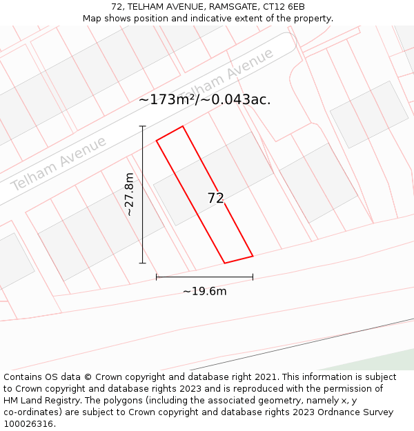 72, TELHAM AVENUE, RAMSGATE, CT12 6EB: Plot and title map