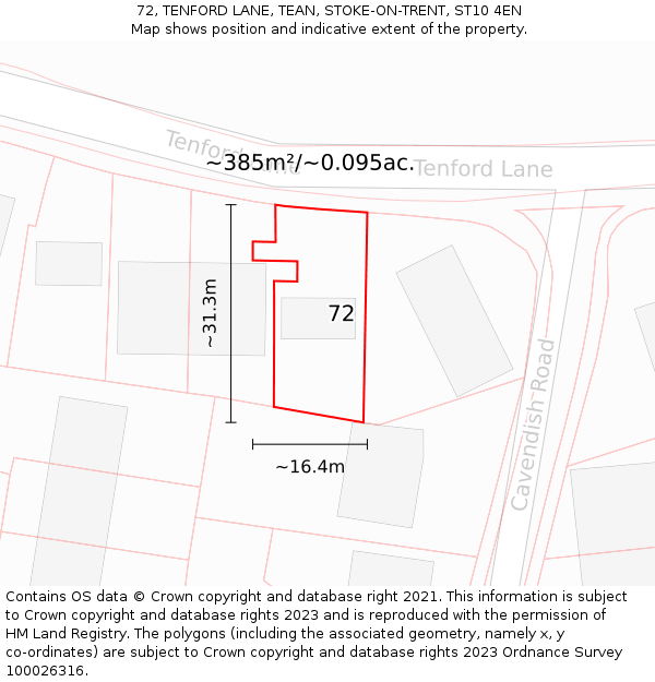 72, TENFORD LANE, TEAN, STOKE-ON-TRENT, ST10 4EN: Plot and title map