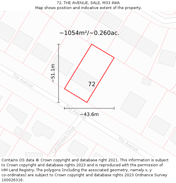 72, THE AVENUE, SALE, M33 4WA: Plot and title map