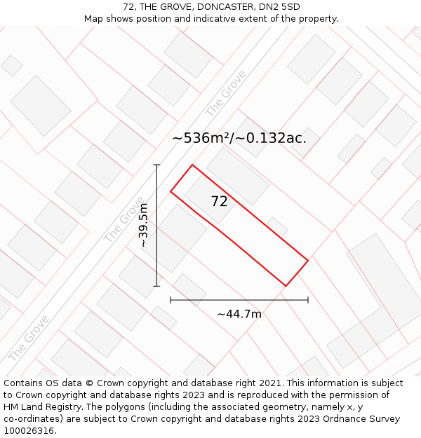 72, THE GROVE, DONCASTER, DN2 5SD: Plot and title map