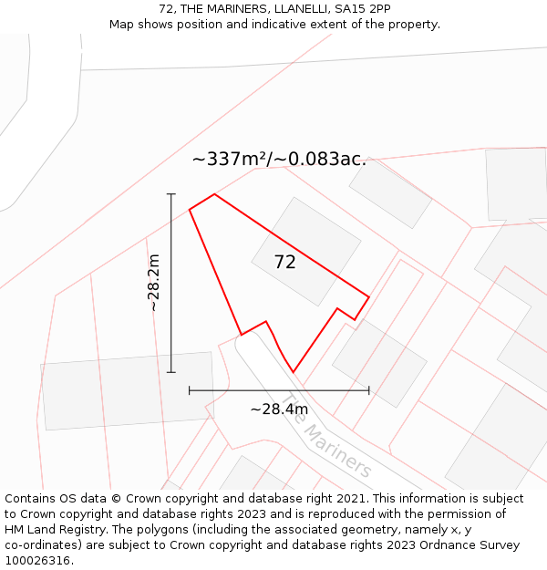 72, THE MARINERS, LLANELLI, SA15 2PP: Plot and title map