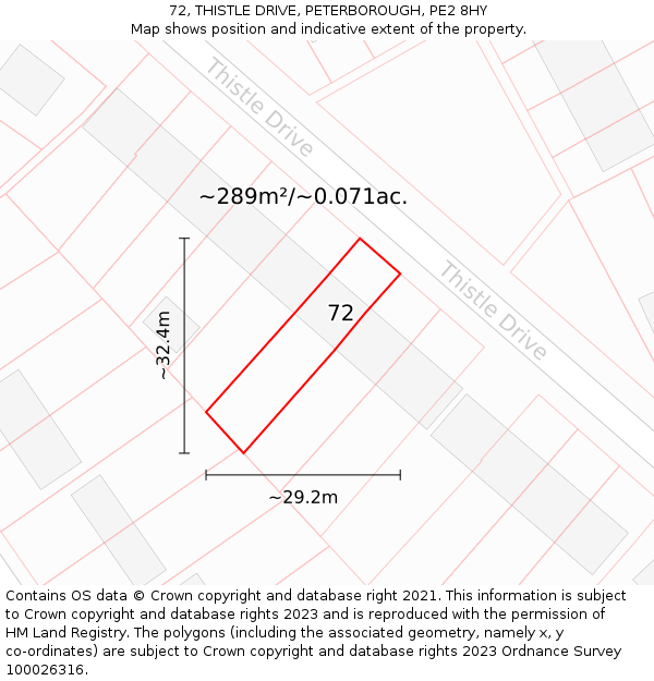 72, THISTLE DRIVE, PETERBOROUGH, PE2 8HY: Plot and title map