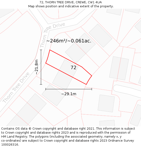 72, THORN TREE DRIVE, CREWE, CW1 4UA: Plot and title map