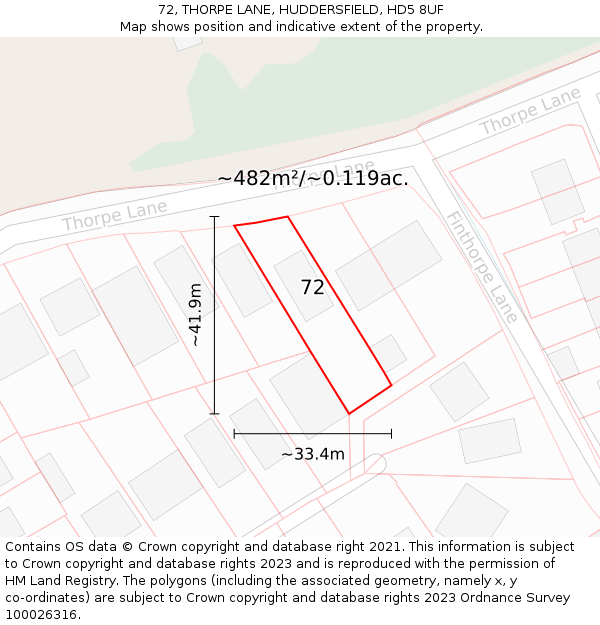 72, THORPE LANE, HUDDERSFIELD, HD5 8UF: Plot and title map