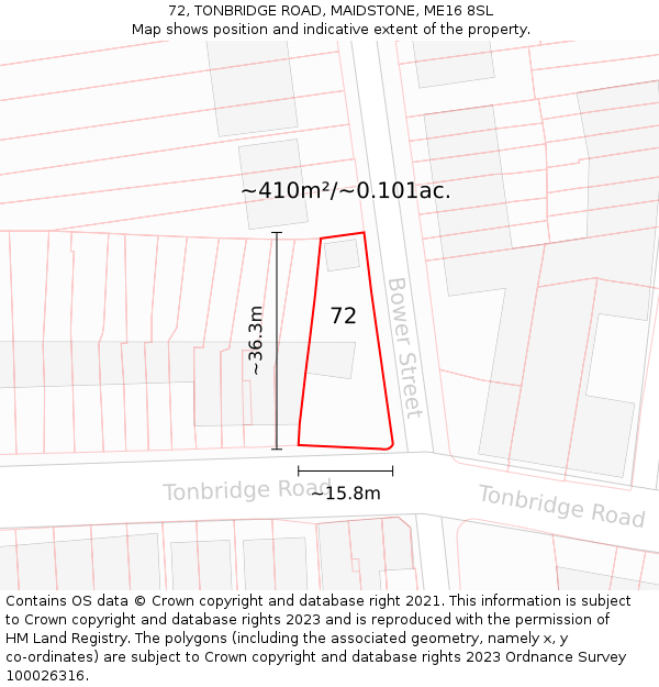 72, TONBRIDGE ROAD, MAIDSTONE, ME16 8SL: Plot and title map