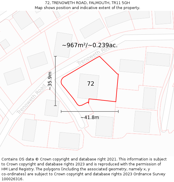 72, TRENOWETH ROAD, FALMOUTH, TR11 5GH: Plot and title map