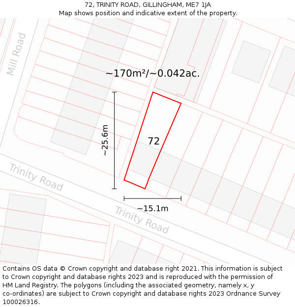 72, TRINITY ROAD, GILLINGHAM, ME7 1JA: Plot and title map