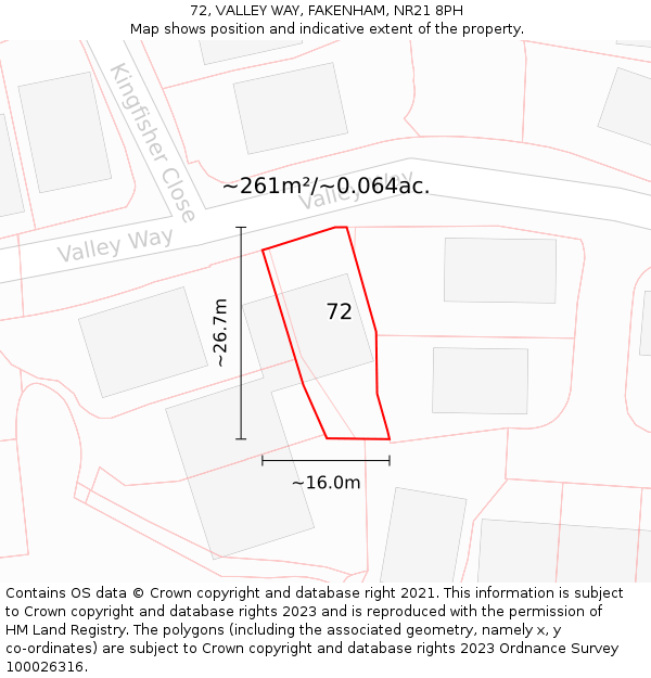 72, VALLEY WAY, FAKENHAM, NR21 8PH: Plot and title map