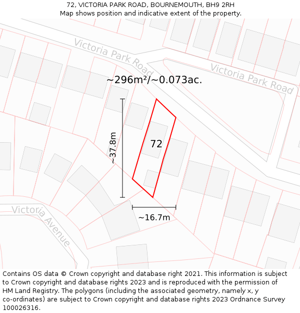 72, VICTORIA PARK ROAD, BOURNEMOUTH, BH9 2RH: Plot and title map