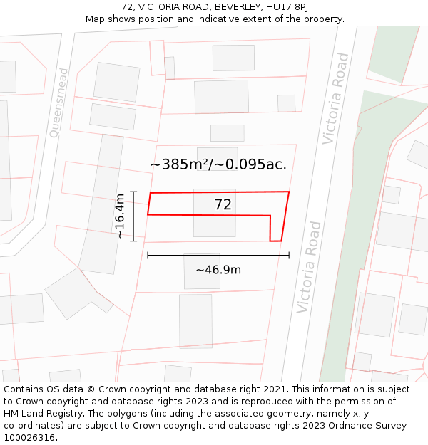72, VICTORIA ROAD, BEVERLEY, HU17 8PJ: Plot and title map