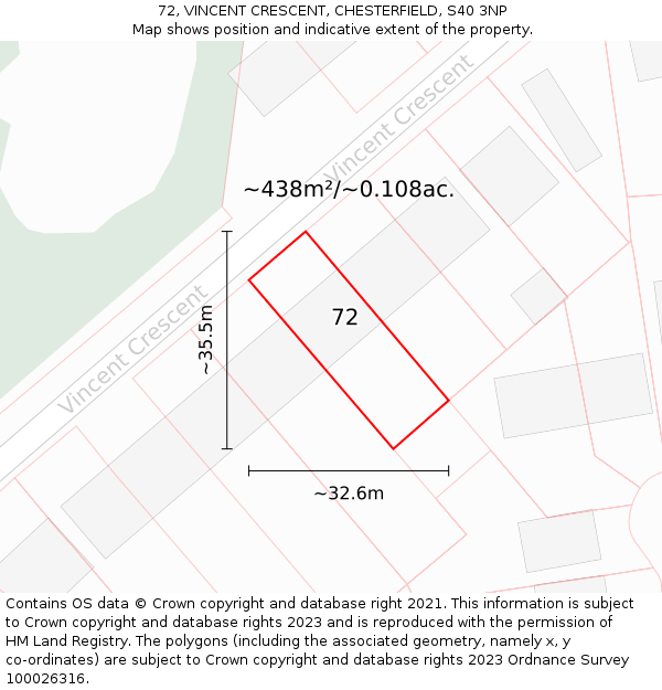 72, VINCENT CRESCENT, CHESTERFIELD, S40 3NP: Plot and title map