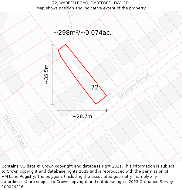 72, WARREN ROAD, DARTFORD, DA1 1PL: Plot and title map