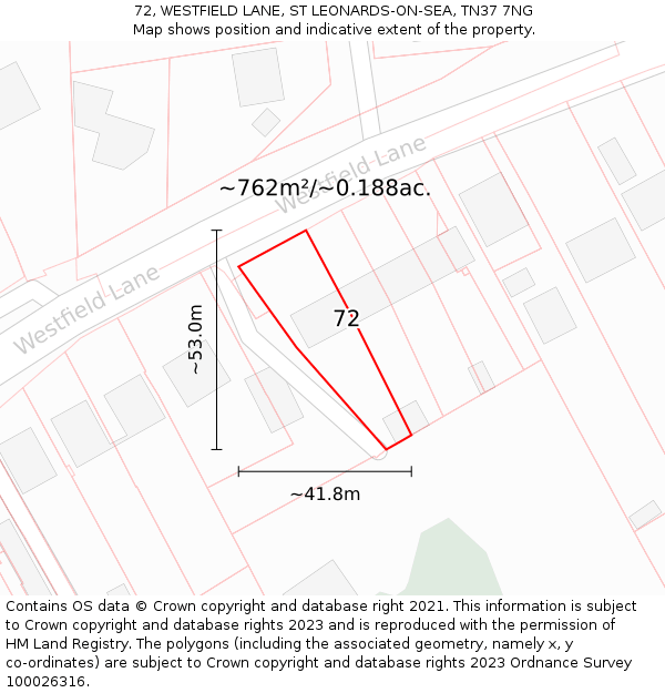 72, WESTFIELD LANE, ST LEONARDS-ON-SEA, TN37 7NG: Plot and title map