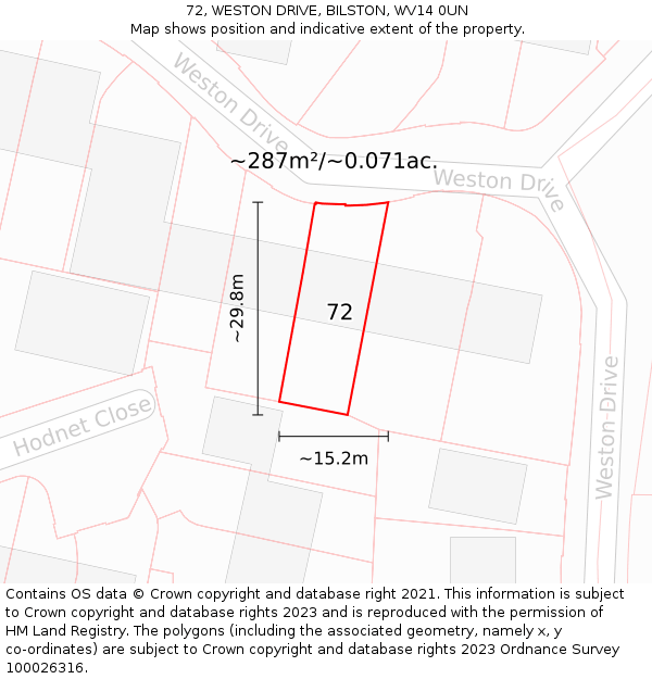 72, WESTON DRIVE, BILSTON, WV14 0UN: Plot and title map