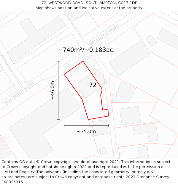 72, WESTWOOD ROAD, SOUTHAMPTON, SO17 1DP: Plot and title map
