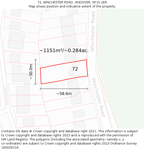 72, WINCHESTER ROAD, ANDOVER, SP10 2ER: Plot and title map