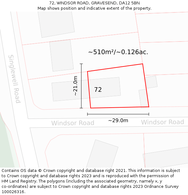 72, WINDSOR ROAD, GRAVESEND, DA12 5BN: Plot and title map