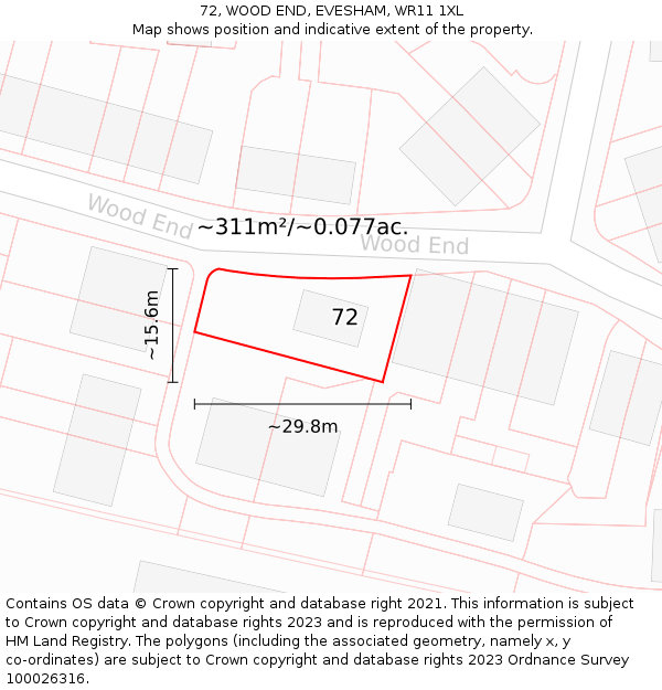 72, WOOD END, EVESHAM, WR11 1XL: Plot and title map