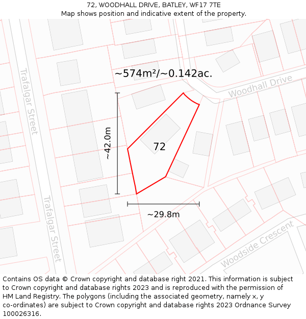 72, WOODHALL DRIVE, BATLEY, WF17 7TE: Plot and title map