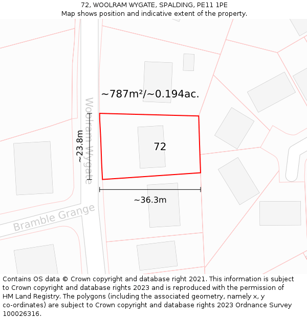 72, WOOLRAM WYGATE, SPALDING, PE11 1PE: Plot and title map