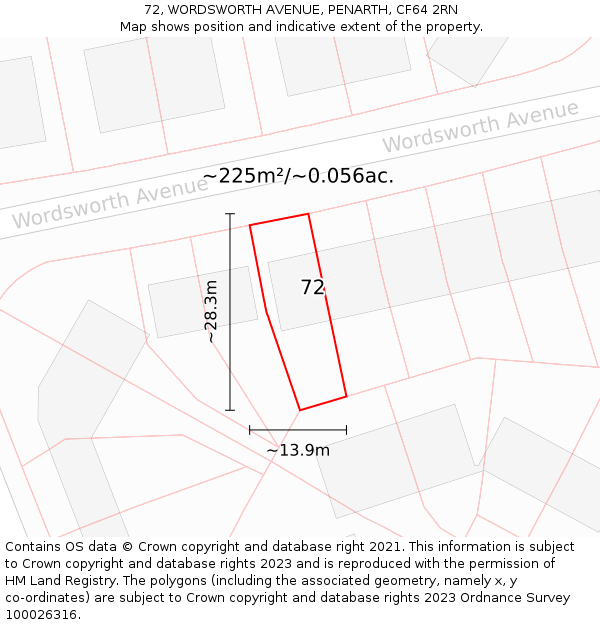 72, WORDSWORTH AVENUE, PENARTH, CF64 2RN: Plot and title map