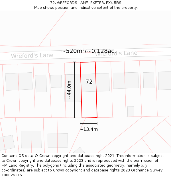 72, WREFORDS LANE, EXETER, EX4 5BS: Plot and title map