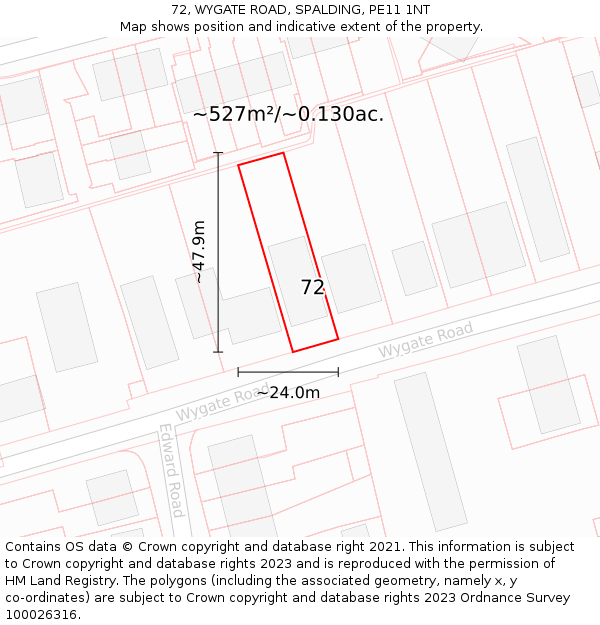 72, WYGATE ROAD, SPALDING, PE11 1NT: Plot and title map
