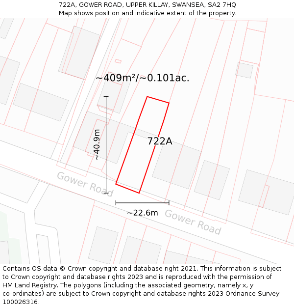 722A, GOWER ROAD, UPPER KILLAY, SWANSEA, SA2 7HQ: Plot and title map