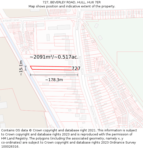 727, BEVERLEY ROAD, HULL, HU6 7ER: Plot and title map