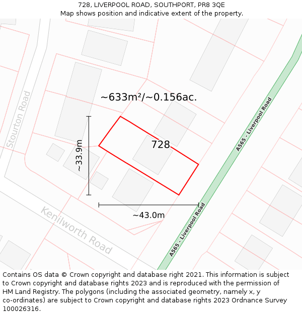 728, LIVERPOOL ROAD, SOUTHPORT, PR8 3QE: Plot and title map