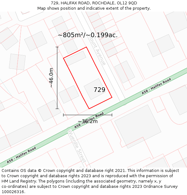 729, HALIFAX ROAD, ROCHDALE, OL12 9QD: Plot and title map