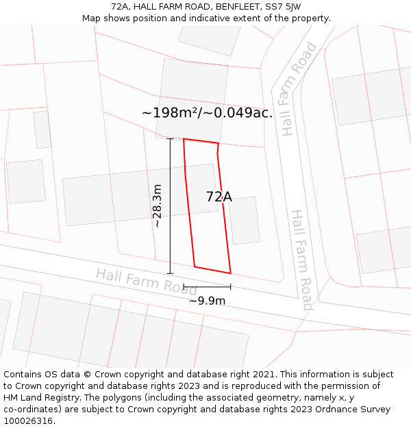 72A, HALL FARM ROAD, BENFLEET, SS7 5JW: Plot and title map