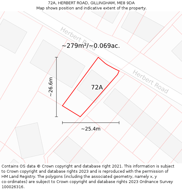 72A, HERBERT ROAD, GILLINGHAM, ME8 9DA: Plot and title map