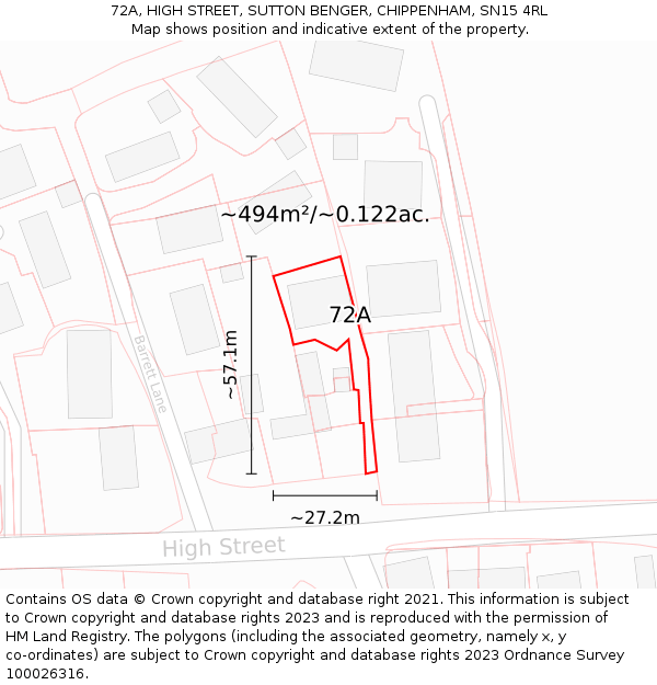 72A, HIGH STREET, SUTTON BENGER, CHIPPENHAM, SN15 4RL: Plot and title map