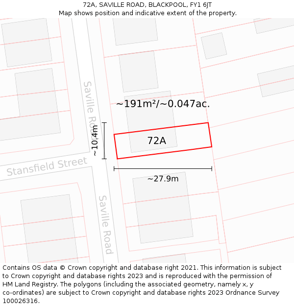 72A, SAVILLE ROAD, BLACKPOOL, FY1 6JT: Plot and title map