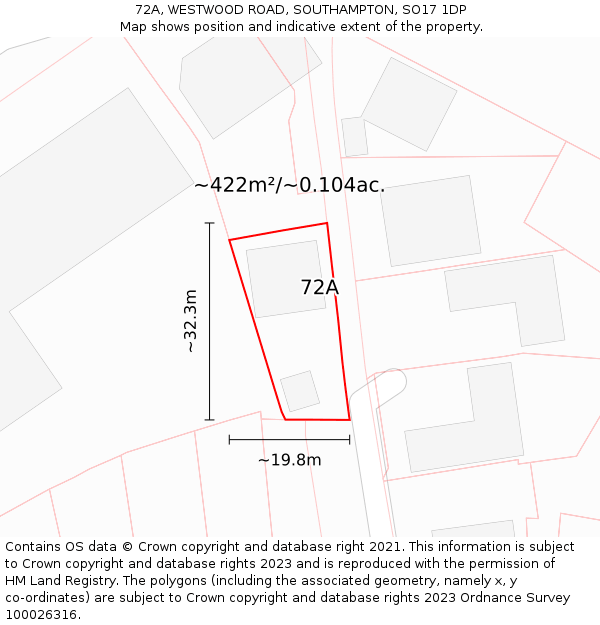 72A, WESTWOOD ROAD, SOUTHAMPTON, SO17 1DP: Plot and title map