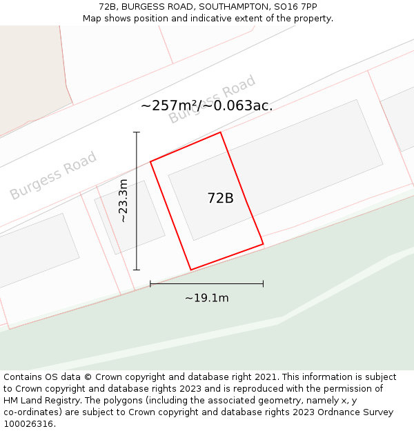 72B, BURGESS ROAD, SOUTHAMPTON, SO16 7PP: Plot and title map