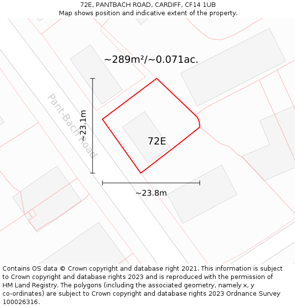 72E, PANTBACH ROAD, CARDIFF, CF14 1UB: Plot and title map