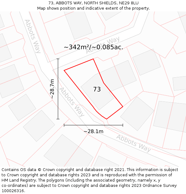 73, ABBOTS WAY, NORTH SHIELDS, NE29 8LU: Plot and title map