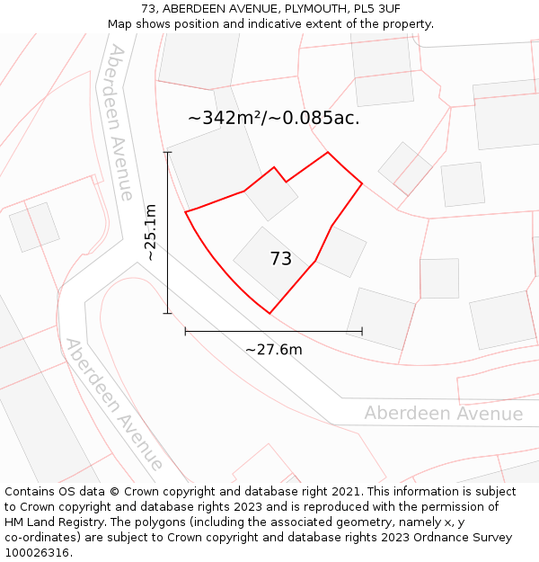 73, ABERDEEN AVENUE, PLYMOUTH, PL5 3UF: Plot and title map