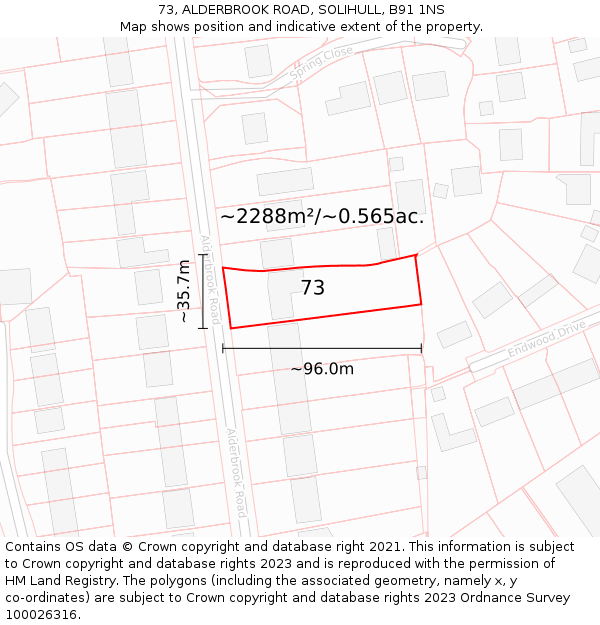 73, ALDERBROOK ROAD, SOLIHULL, B91 1NS: Plot and title map