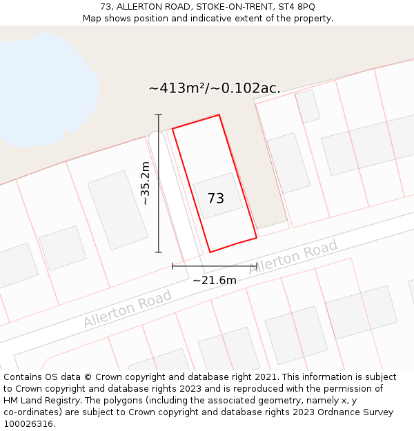 73, ALLERTON ROAD, STOKE-ON-TRENT, ST4 8PQ: Plot and title map