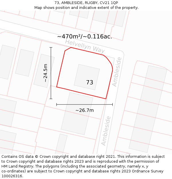 73, AMBLESIDE, RUGBY, CV21 1QP: Plot and title map