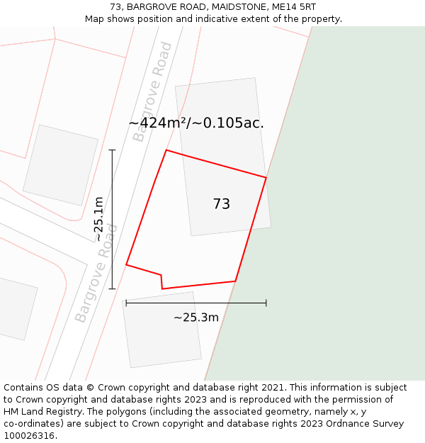 73, BARGROVE ROAD, MAIDSTONE, ME14 5RT: Plot and title map