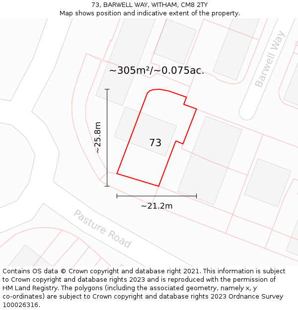 73, BARWELL WAY, WITHAM, CM8 2TY: Plot and title map